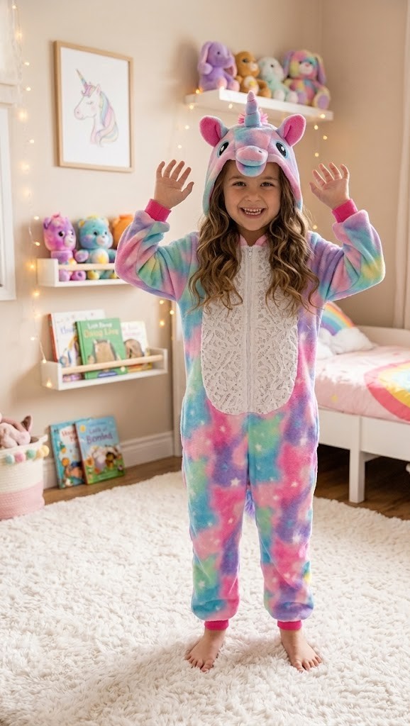 PIJAMA KIGURUMI UNICORNIO ESTRELLAS BLANCAS INFANTIL-
