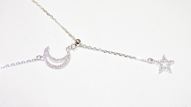 CADENA PLATA CON DIJE LUNA Y ESTRELLA CON MICROPAVE 45 CM -