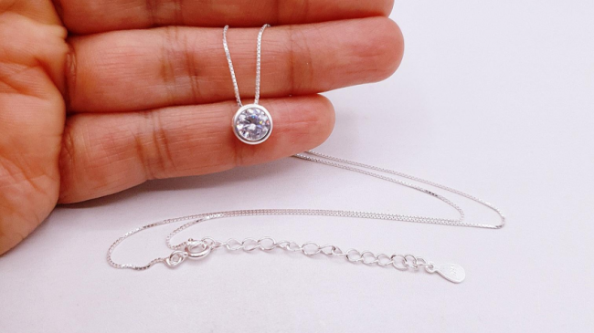 CADENA PLATA 40 CM CON CUBIC  REDONDO 8MM 