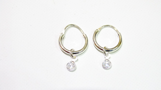 AROS PLATA 1,2 CM CON CRISTAL REDONDO +++