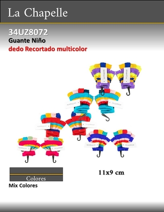 GUANTE INFANTIL DEDO RECORTADO MULTICOLOR X 12 LA CHAPELLE +