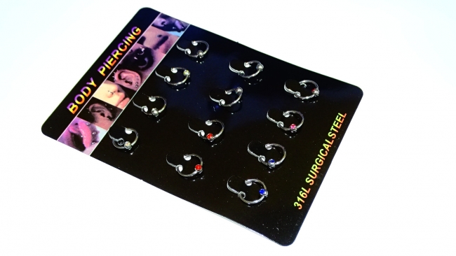 AROS ACERO PIERCING CON STRASS COLOR X 12++++/