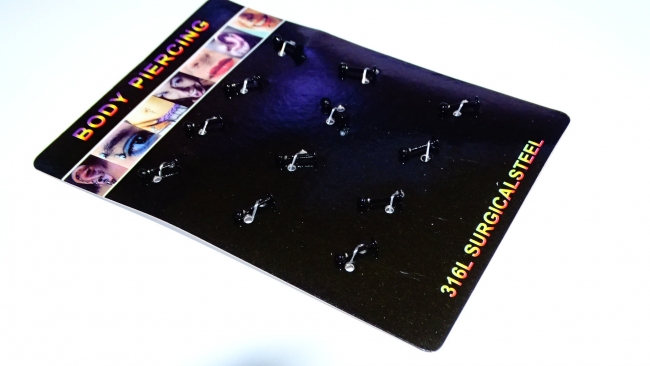 AROS ACERO PIERCING BOLITA Y CHATO NEGRO X 12 +