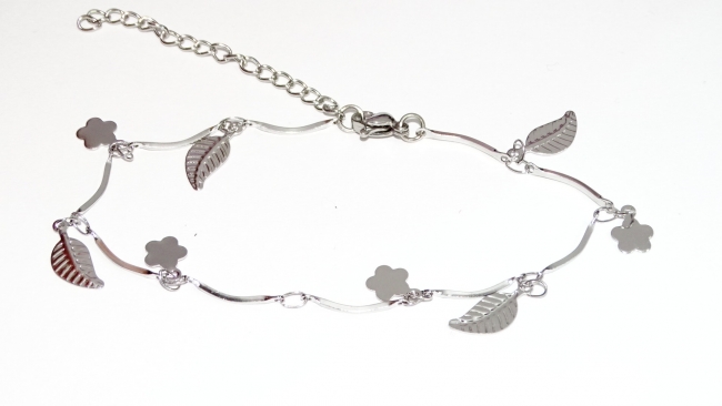 PULSERA ACERO HOJITAS FLORES++++