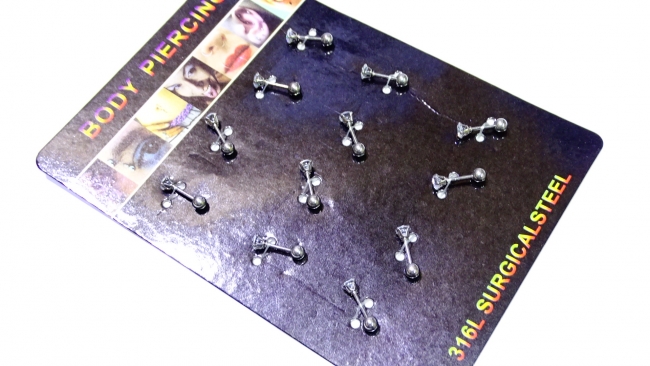 AROS PIERCING ACERO  CON STRASS X 12++++/