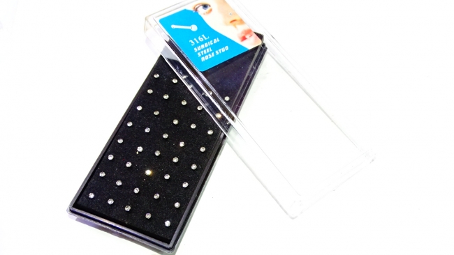 BLISTER AROS ACERO PIERCING RECTO STRASS X 40 UNIDADES++++/