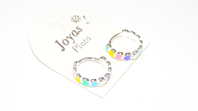 AROS PLATA HUGGIE CORAZONES COLOR+++//+