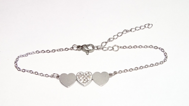 PULSERA ACERO BLANCO CORAZONES+++//+