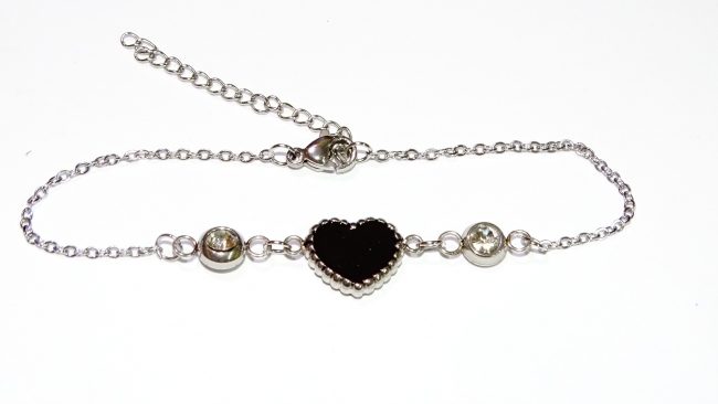 PULSERA ACERO CORAZON NEGRO+++//+