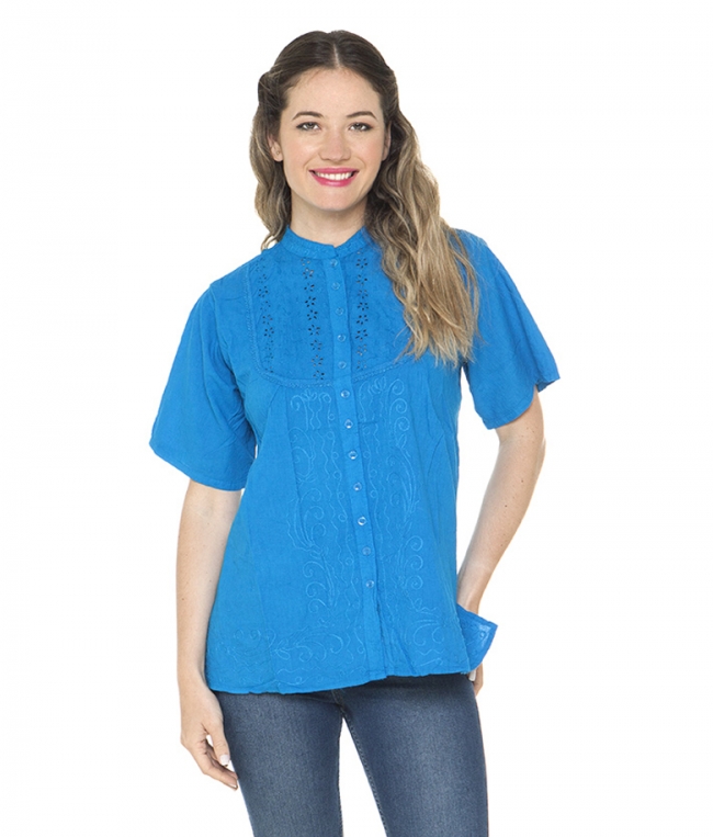 BLUSA ALGODON BORADDA CON BOTONES+++//+