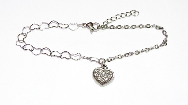 PULSERA ACERO CORAZON STRASS+