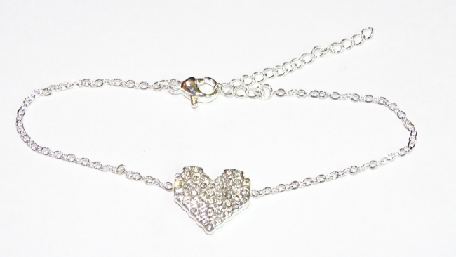 PULSERA ACERO BLANCO CORAZON STRASS+