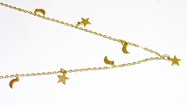 CADENA ACERO DORADO 45 CM ESTRELLITAS Y LUNAS+