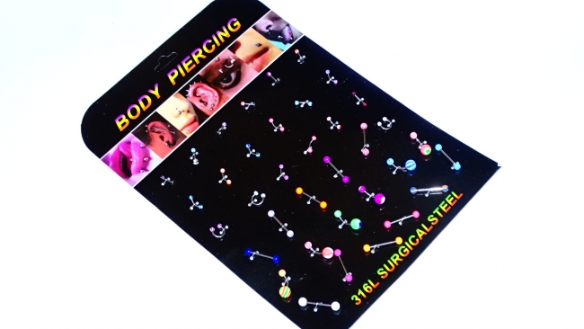 BLISTER AROS ACERO PIERCING MIX BOLITAS COLOR X 36+