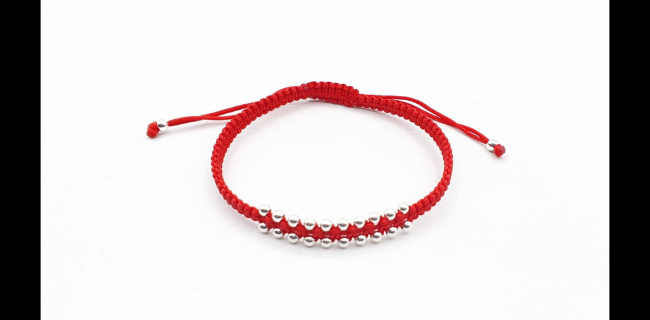PULSERA PLATA MACRAME BOLITAS DOBLE