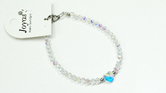 PULSERA ACERO CORAZON CRISTAL 