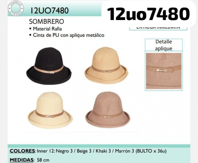 SOMBRERO RAFIA CON APLIQUE METAL 