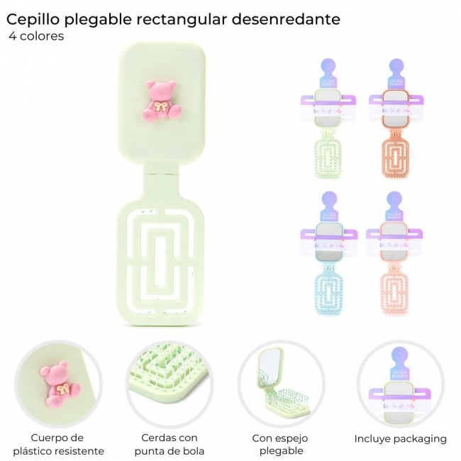 CEPILLO PLEGABLE RECTANGULAR CON ESPEJO SKORA