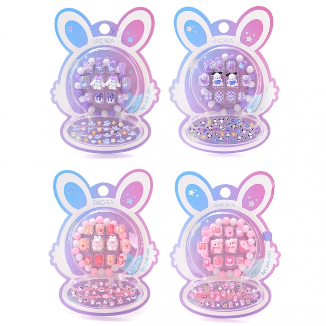 SET UÑAS POSTIZAS INFANTIL PRESS ON CON STICKERS Y PULSERA SKORA 