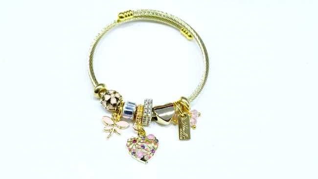 PULSERA ACERO DORADO TIPO PANDORA
