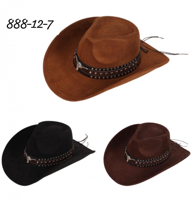 SOMBRERO COWBOY GAMUZA TRIPLE CINTO TACHAS