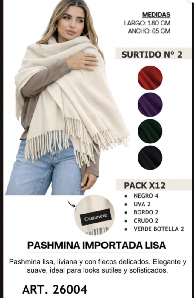 PASHMINA CASHMERE VARIOS COLORES