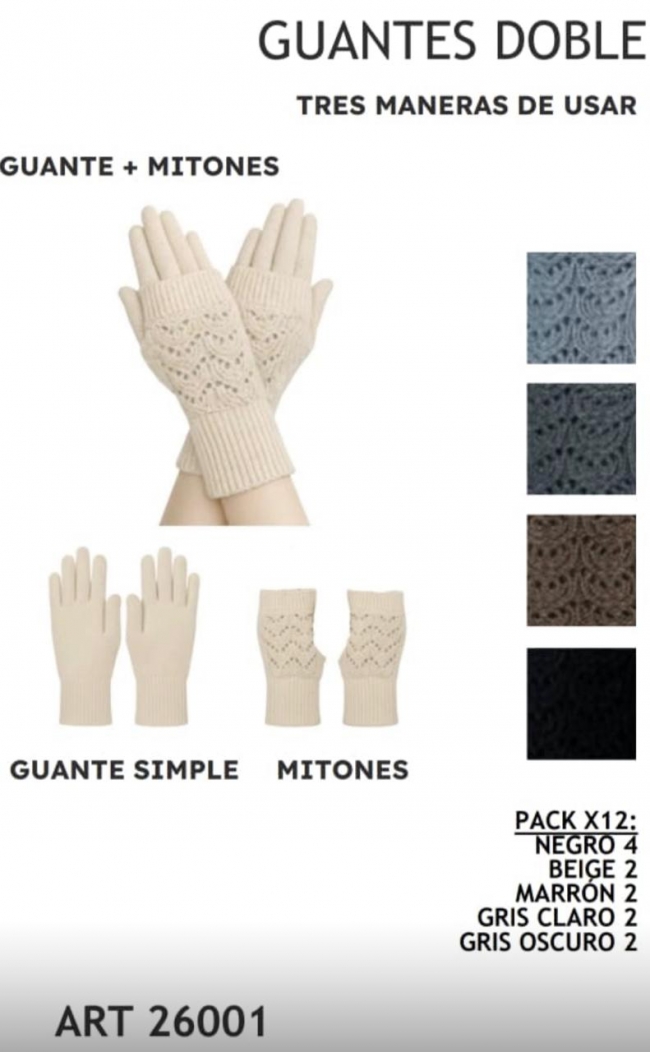 GUANTES DOBLE CAPA CALADOS VARIOS COLORES
