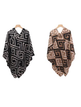 PONCHO GEOMETRICO CON FLECOS VF T8