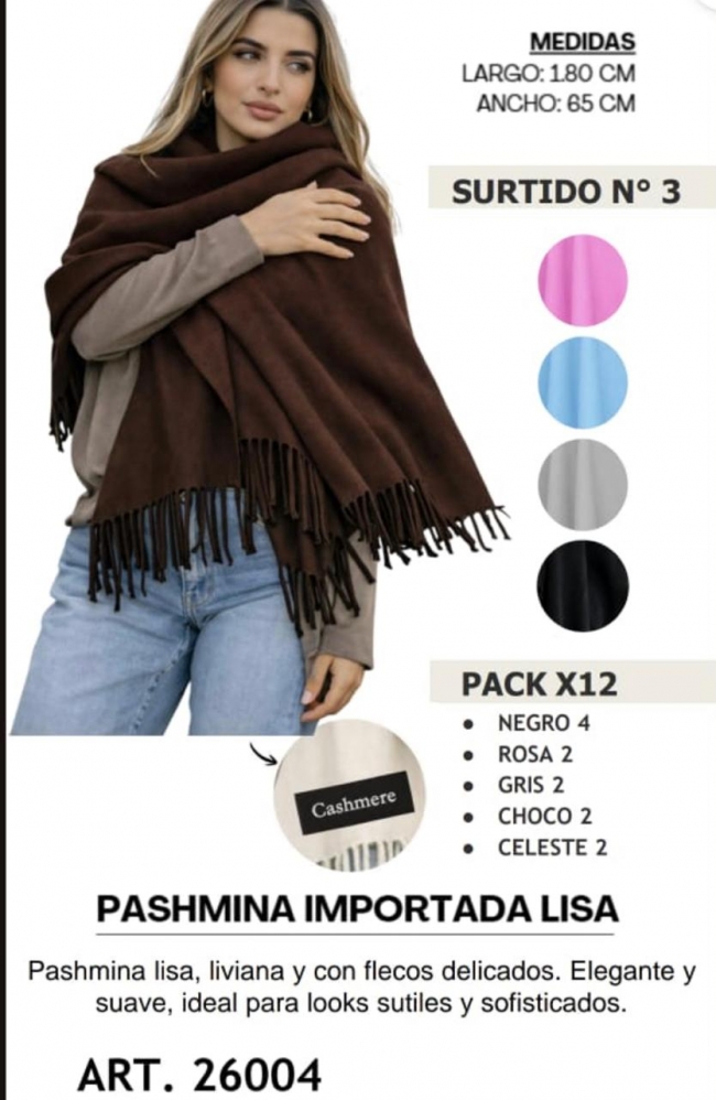 PASHMINA CASHMERE VARIOS COLORES