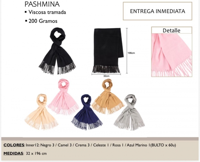 PASHMINA VISCOSA TRAMADA 200 GR LA CHAPELLE