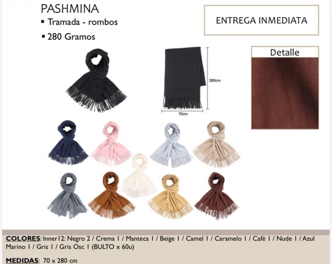 PASHMINA TRAMADA ROMBS 280 GR LA CHAPELLE 