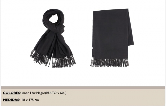 PASHMINA LISA NEGRA 220 GR LA CHAPELLE