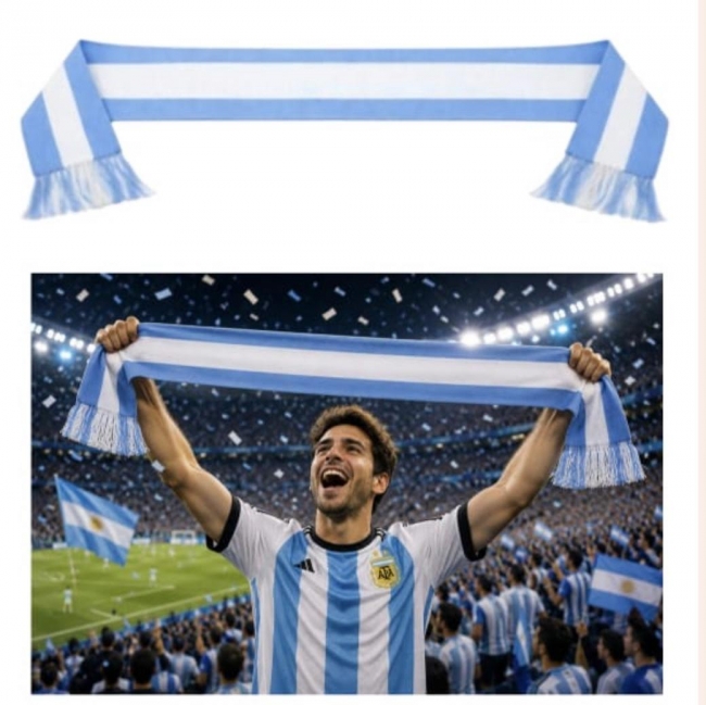 BUFANDA ARGENTINA RAYADA CON FLECOS