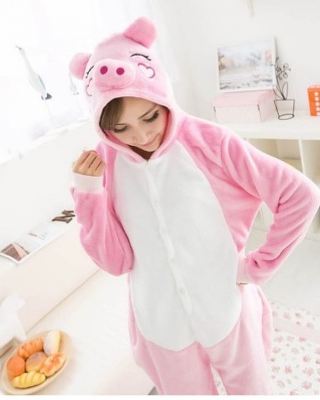 PIJAMA KIGURUMI CHANCHITO ROSA VARIOS TALLES