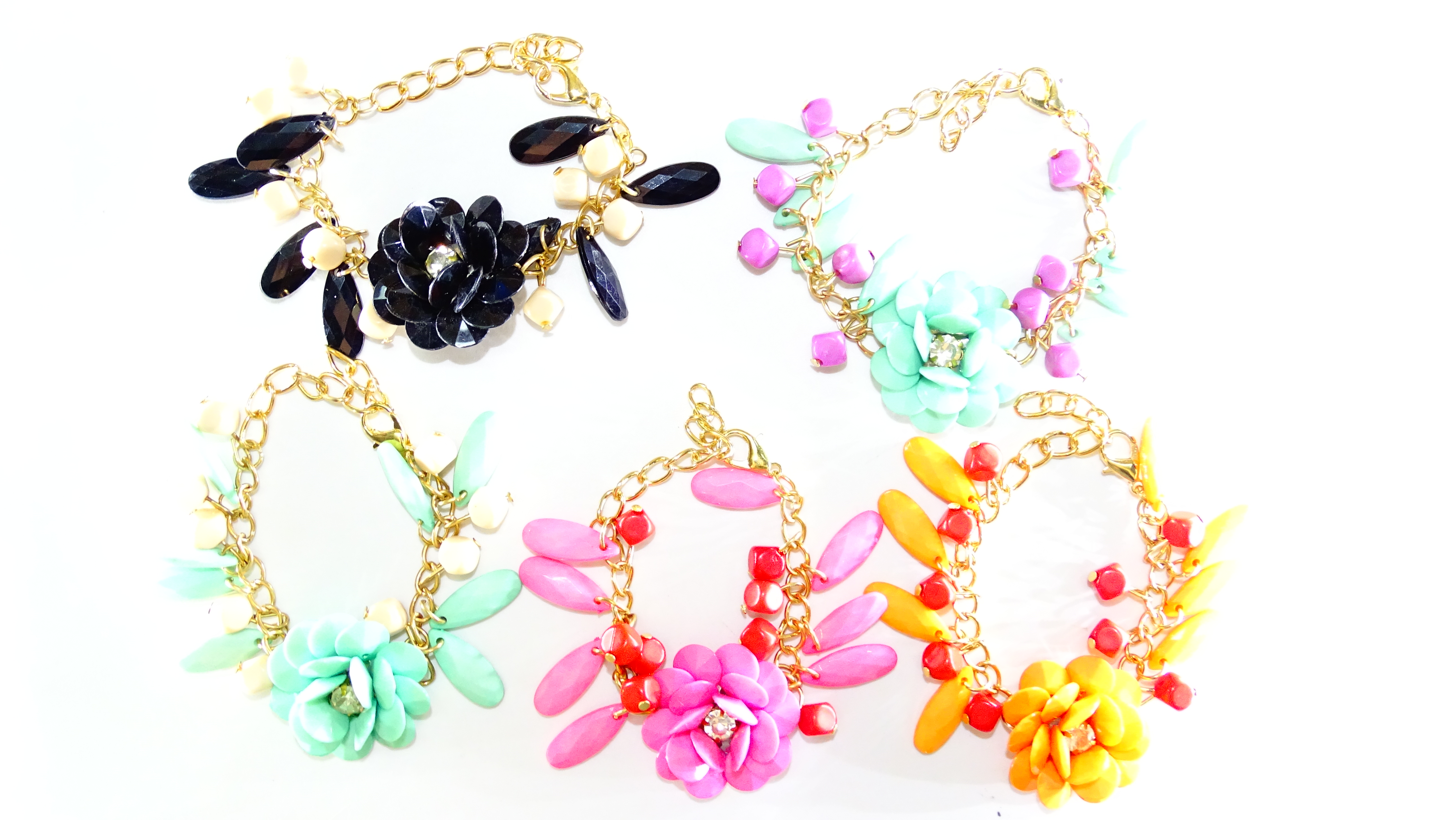 PULSERA FLOR CENTRO STRASS VARIOS COLORES+++