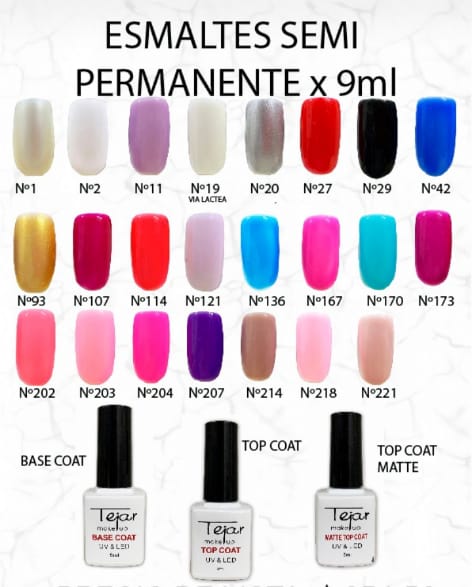 ESMALTE SEMI PERMANENTE TEJAR 9ML VARIOS COLORES+