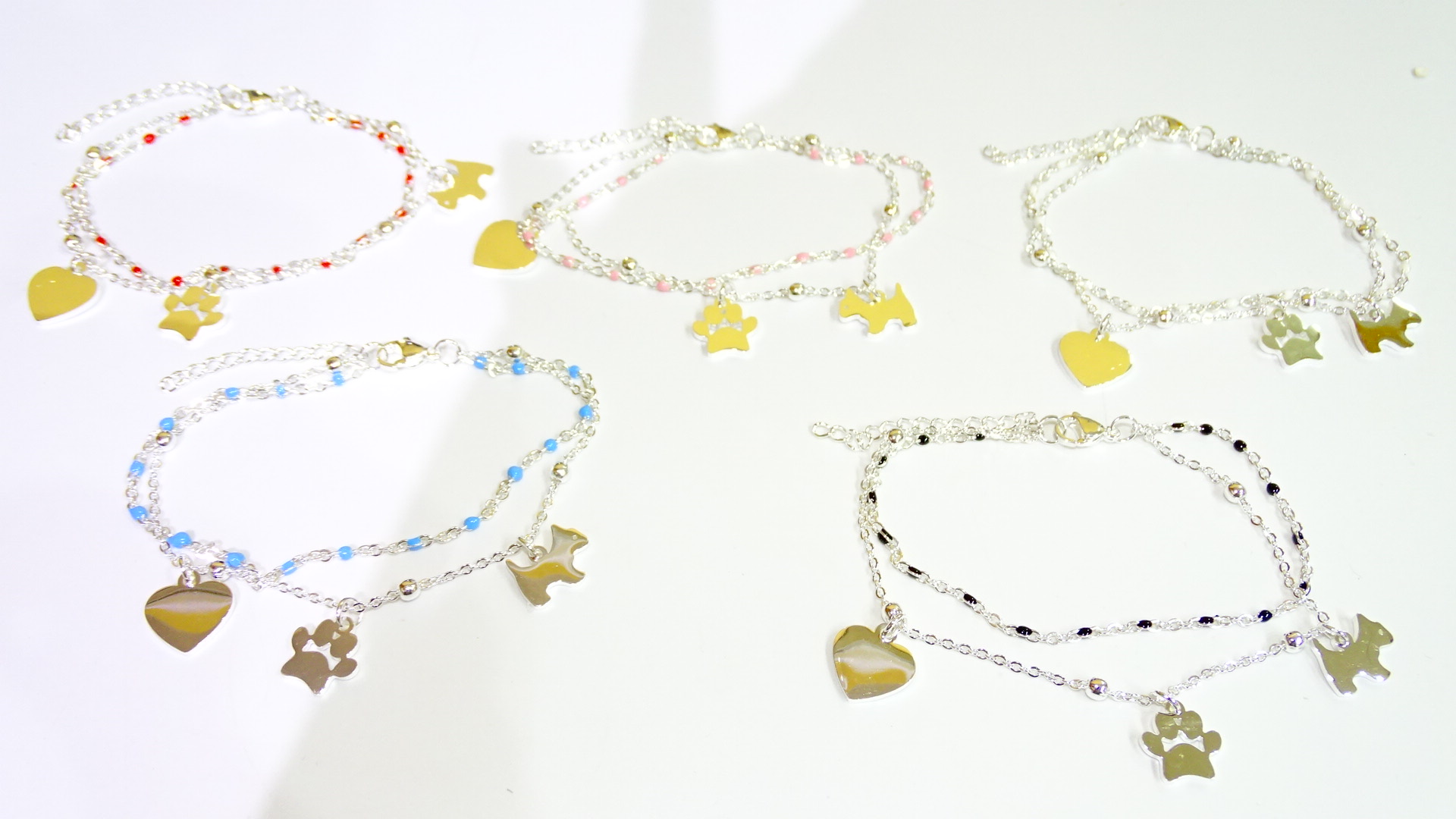 PULSERA TOBILLERA ACERO BLANCO PERRITO PATITA=