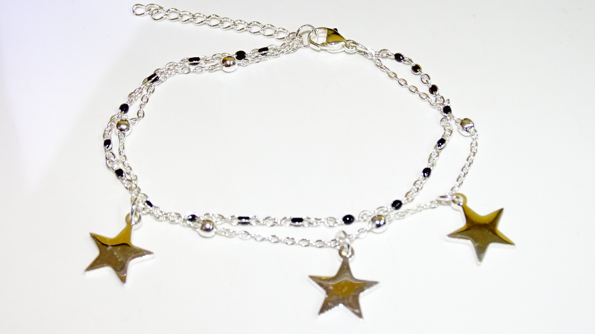 PULSERA TOBILLERA ACERO BLANCO ESTRELLAS+++