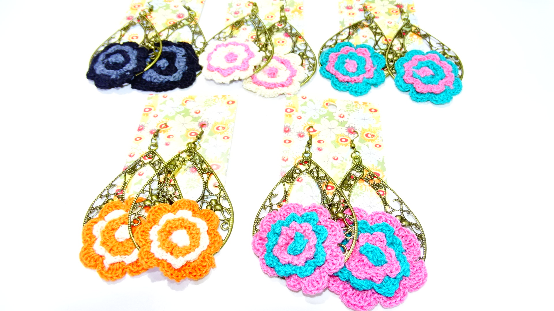 AROS CON APLIQUE FLOR CROCHET VARIOS COLORES++++