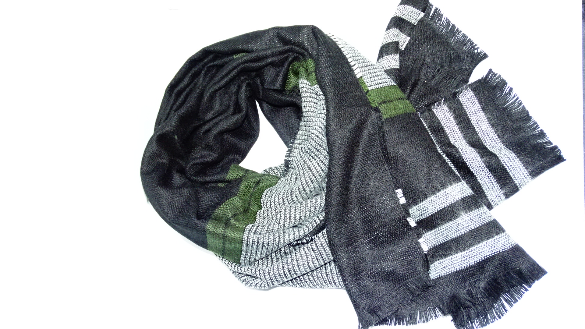 PASHMINA REVERSIBLE VERDE CON NEGRO +