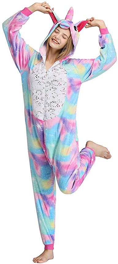 PIJAMA KIGURUMI UNICORNIO CON ESTRELLITAS BLANCAS ADULTO