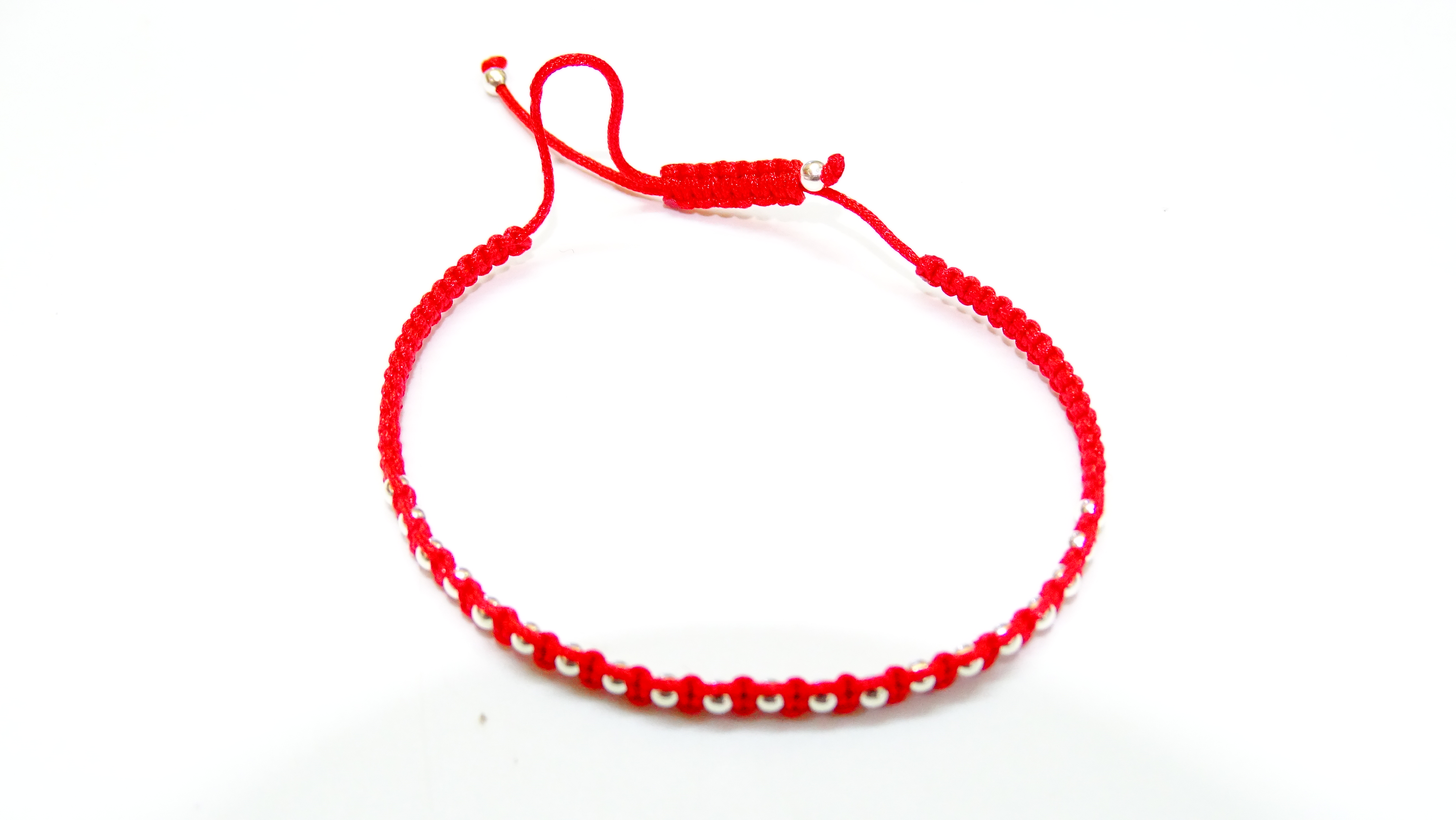 PULSERA PLATA MACRAME HILO 18 BOLITAS/